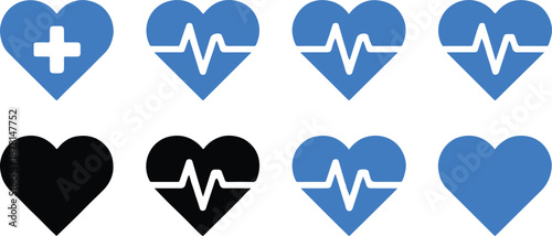 heart medical icons set with cross and ecg symbols for healthcare