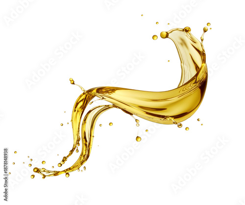 Glossy oily splash with droplets on transparent background. Splashes of motor or sunflower oil. Generative AI