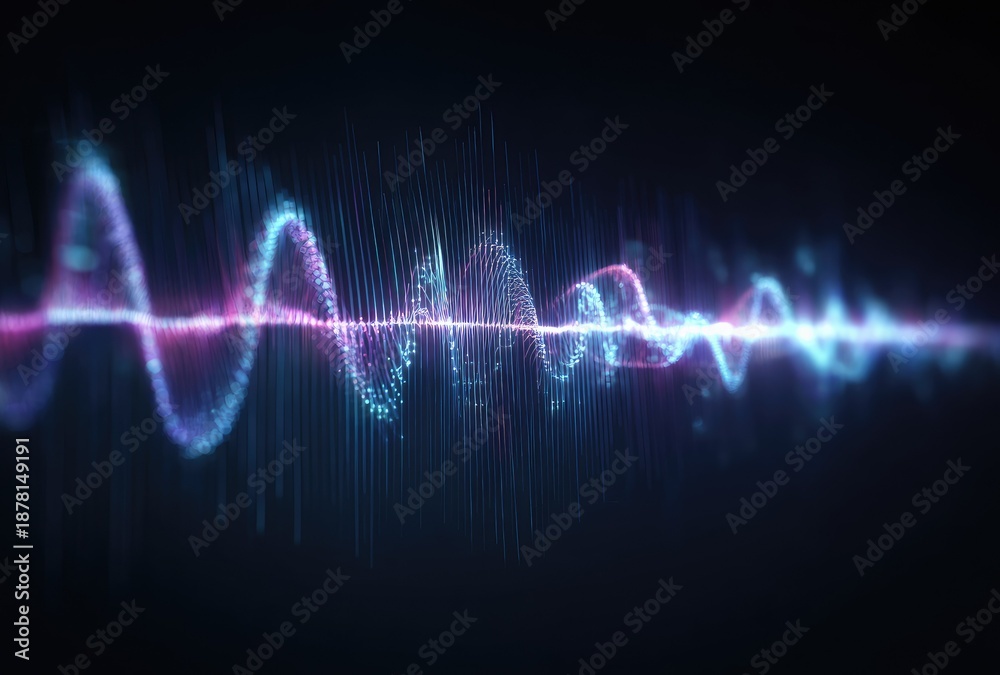 Fototapeta premium Abstract sound wave visualization with blue and purple light on dark background