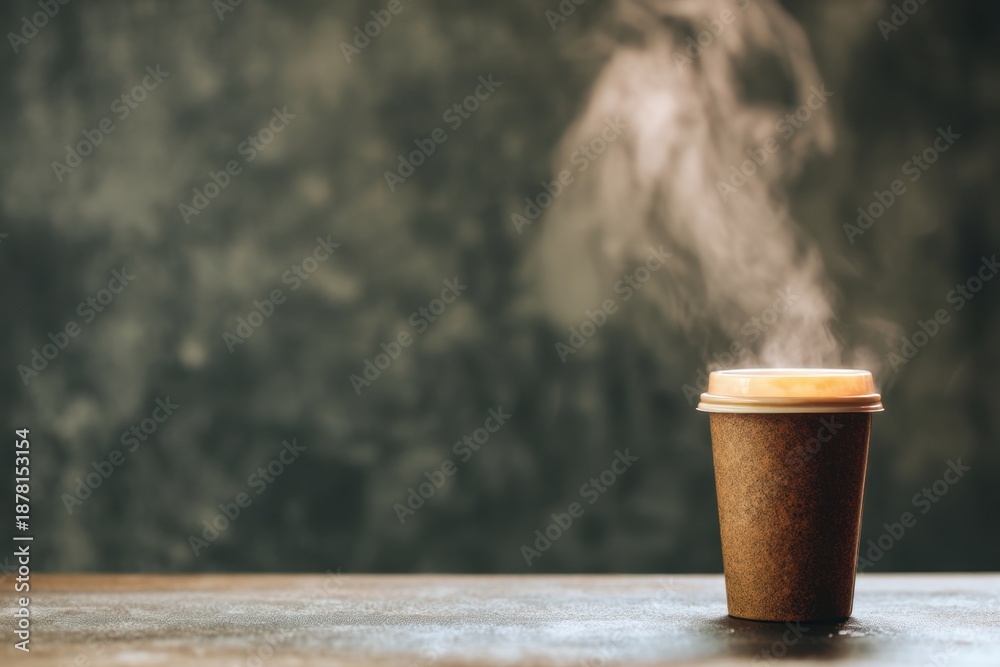 custom made wallpaper toronto digitalSteaming hot coffee in disposable cup on a rustic table. Warm beverage concept for cafe or takeout menu.