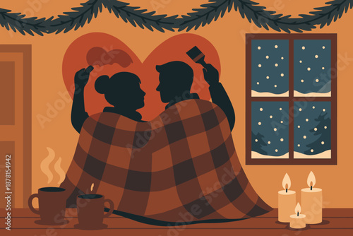 Glowing painting falling decorating vector outside them illustration romantic winter mural cozy