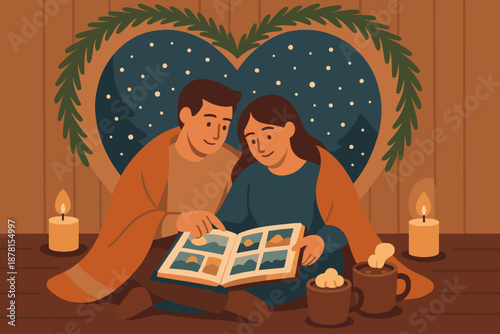 Through memories cozy around winter falling indoors nearby them vector illustration softly
