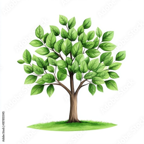Green Leafy Tree on White Background for Nature and Environment Themes