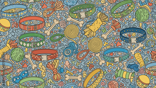 Vibrant colorful illustration of various cartoon style bracelets and jewelry on a blue background