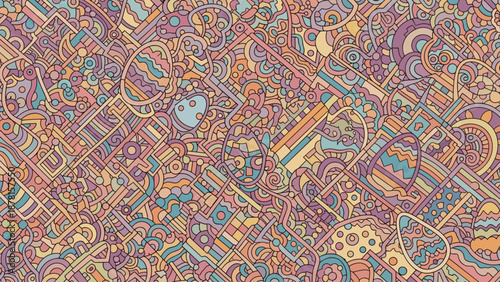 Vibrant abstract illustration with intricate patterns and shapes in various colors and designs