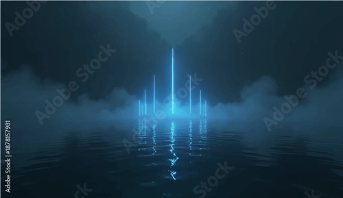 Dark storm clouds and thick fog swirl over the city landscape creating an abstract nature backdrop of wind and rain under a heavy cloudscape