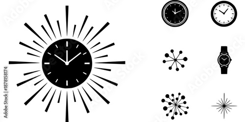 Sunburst Wall Clock Mid Century Decor Silhouette