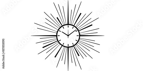 Sunburst Wall Clock Mid Century Decor Silhouette