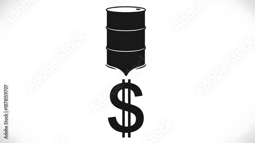 Oil A black and white vector graphic illustration of a barrel pouring money