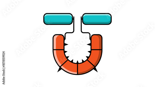 This detailed illustration shows a biological receptor structure with an orange U-shaped component and two teal binding sites.