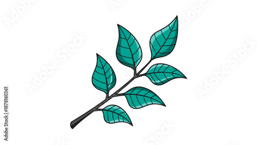 A fresh and vibrant single branch with several healthy, elongated green leaves extends elegantly.