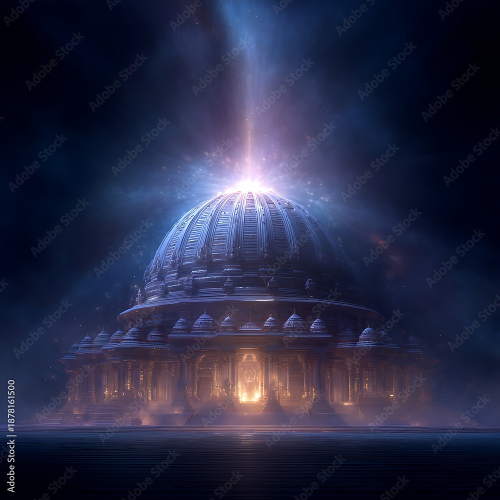 Obraz premium Spiritual temple dome shining under dramatic sunset sky high resolution picture