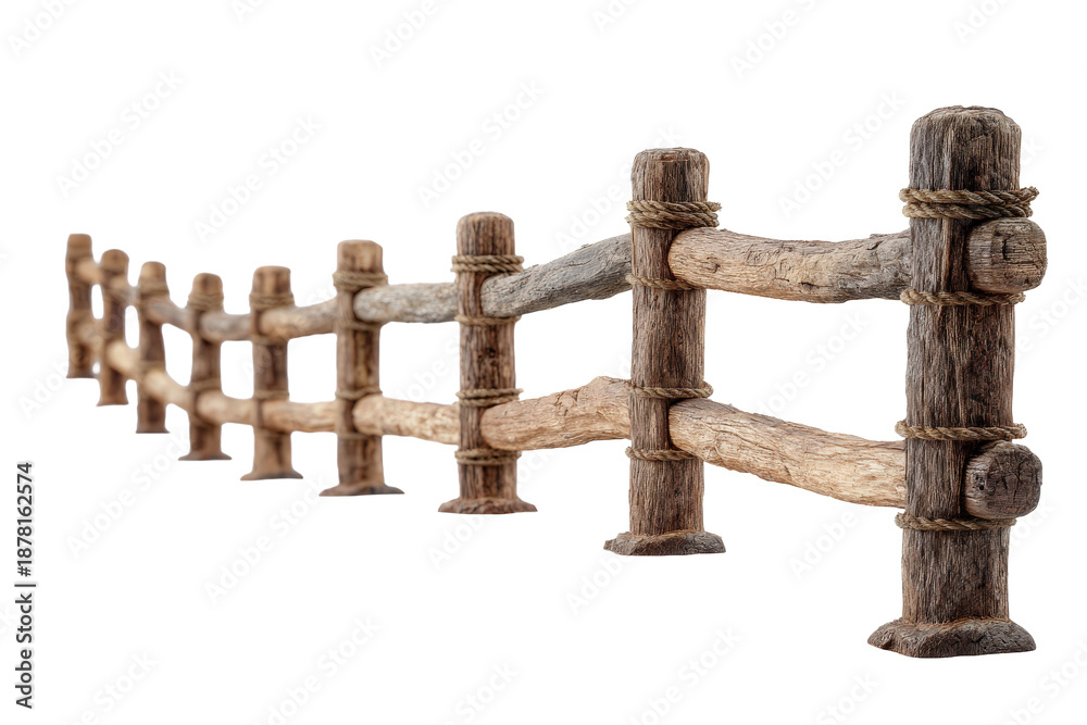 Naklejka premium Rustic Wooden Fence with Rope Ties