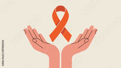 Hands holding an orange ribbon Vector