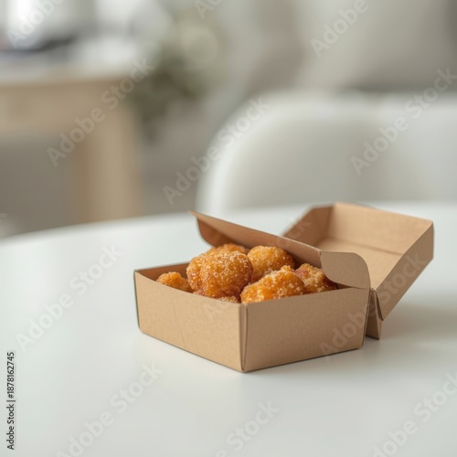 Brown Cardboard Box of Nuggets on White Table Top