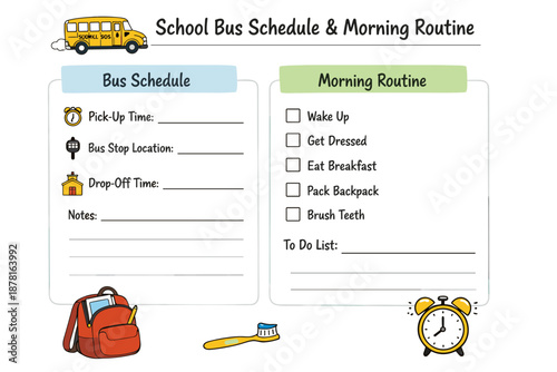 School bus schedule and morning routine checklist template