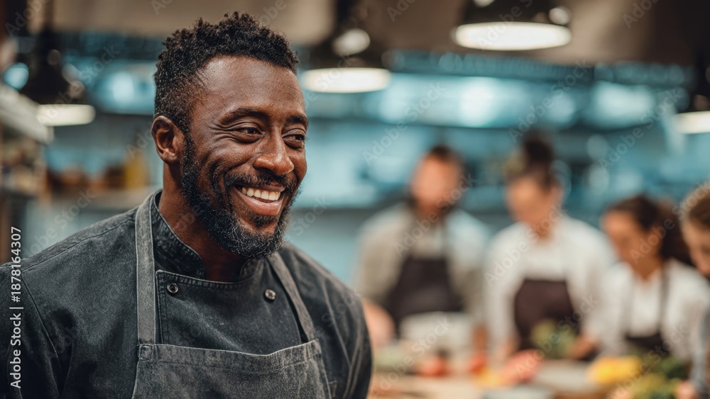 Obraz premium Smiling Chef in Professional Kitchen