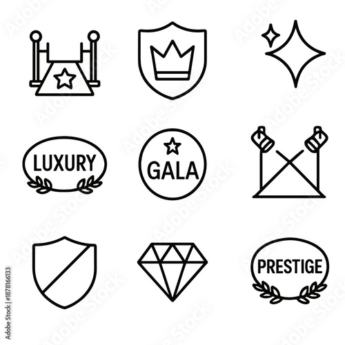 Luxury event icon set featuring glamorous symbols for premium celebrations
