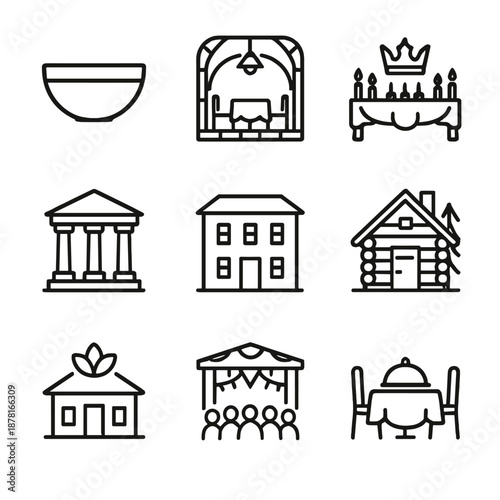 Minimalist icons of dining and architecture for illustrative projects