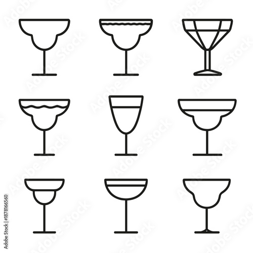 Elegant outline of various cocktail glasses on gradient background