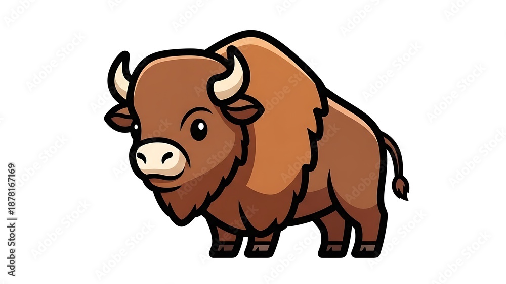 Obraz premium Cartoon Bison Illustration with White Background.