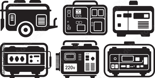 generator vector icons set portable industrial power equipment