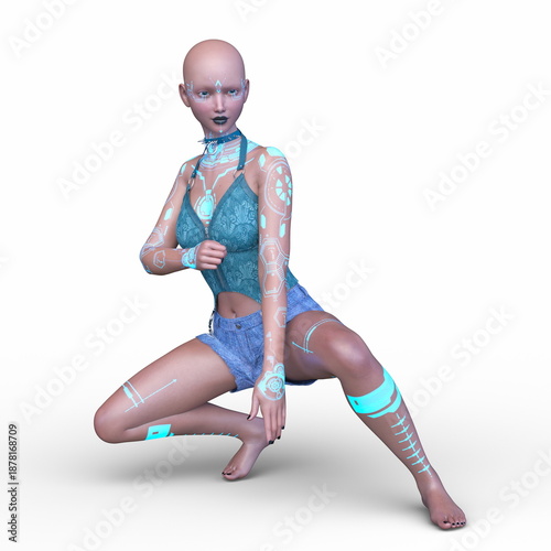 女性サイボーグ　3DCGレンダリング