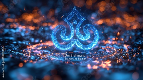 Glowing sanskrit mantra spiritual energy swirling divine light high resolution picture