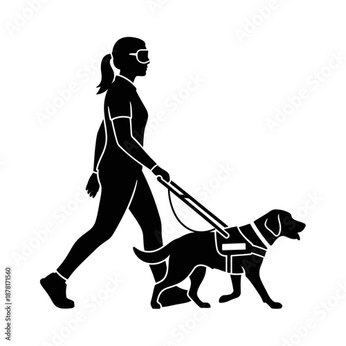 Woman walking with guide dog assistance.
