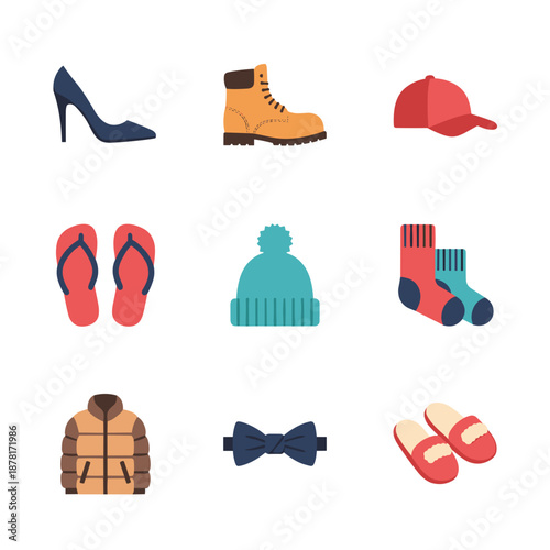 Assortment of Fashion Accessories and Footwear Items in Bright Colors.
