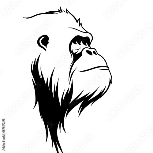 Bornean Orangutan. Bornean Orangutan simple black and white line art vector logo