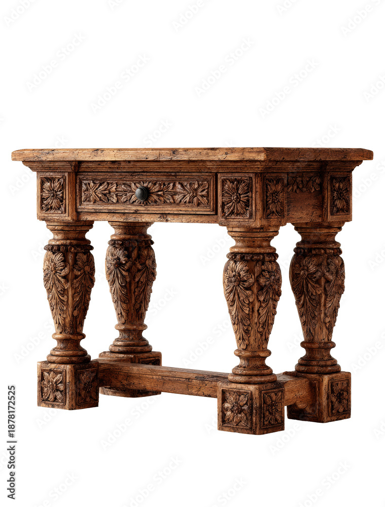 Fototapeta premium Antique Wooden Console Table with Intricate Carvings