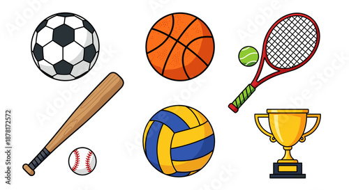 Collection of sports icons including ball and trophy