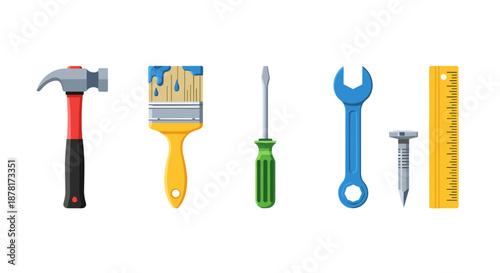 Collection of various tools on a for repair and construction work