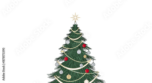A festive christmas tree decorated with ornaments and lights