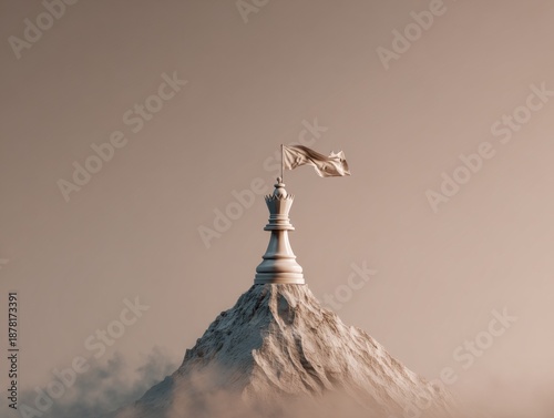 Flag on Mountain Summit Symbolizing Achievement Success and Ambition