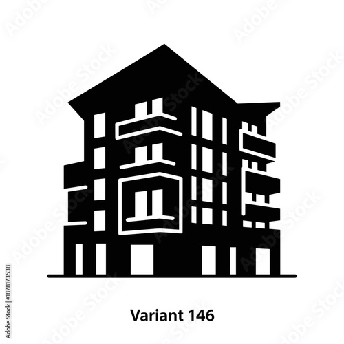 Modern Building Silhouette with Balconies.