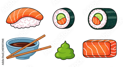 A variety of sushi and sushi making ingredients
