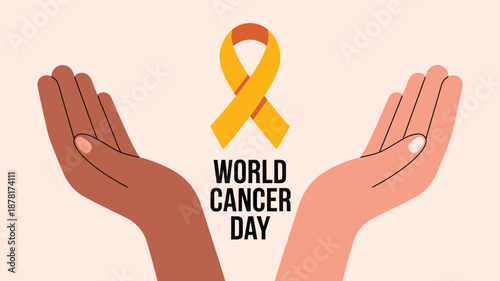 Hands holding yellow ribbon for world cancer day Vector