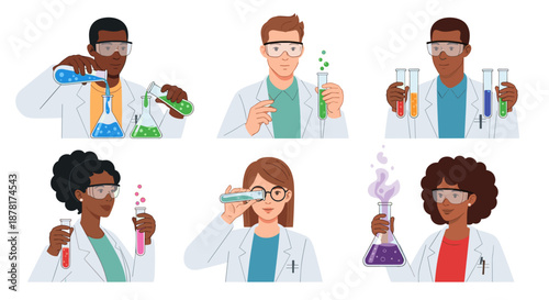 Diverse group of scientists working in a laboratory setting with various equipment