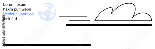 Technology, global communication, cloud computing, modern design, minimalism, data flow. Abstract cloud and globe with dynamic lines and placeholder text. Technology and global communication concept
