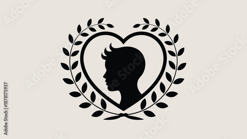 Silhouette of a child within a heart-shaped wreath Vector