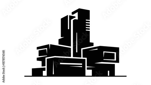 Modern Cityscape Silhouette Graphic Illustration.