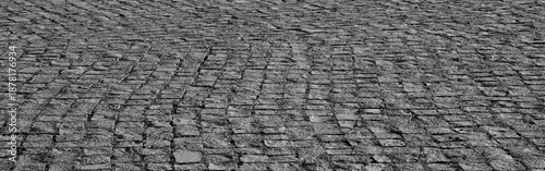 Foto Old cobblestone pavement Overhead perspective of stone pavement serving layout b