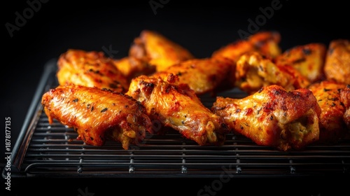 Wallpaper Mural Spicy grilled chicken wings on cooling rack with charred texture. Torontodigital.ca