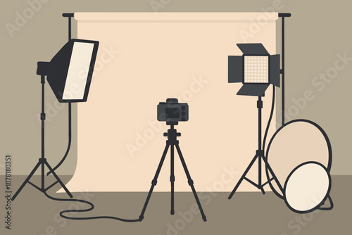 Panels tripod vector concept layout abstract softbox studio cables illustration setup flat