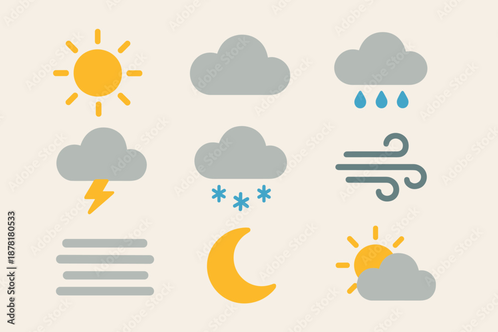 Obraz premium Representing background rainy illustration weather arranged moon neutral vector icon stormy grid