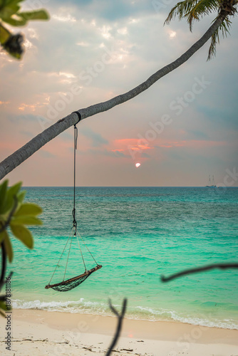 Tropical beach with a swing