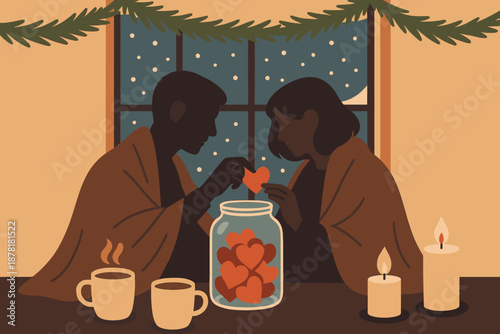 Wrapped together love vector cozy romantic nearby notes glowing pine softly illustration