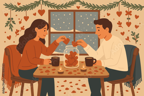 Glowing illustration table softly petals cocoa vector romance around into placing winter
